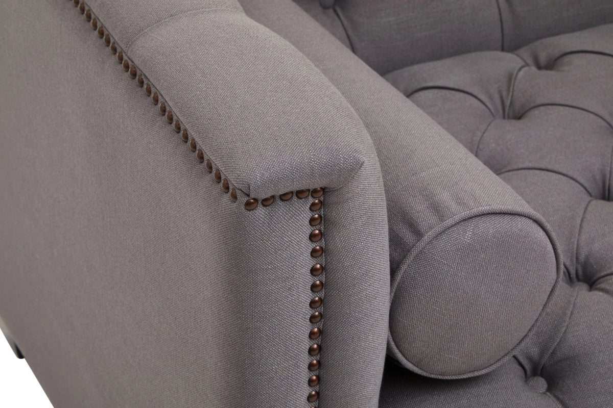 Fowey Grey Fabric 2 Seat Modern Chesterfield Sofa