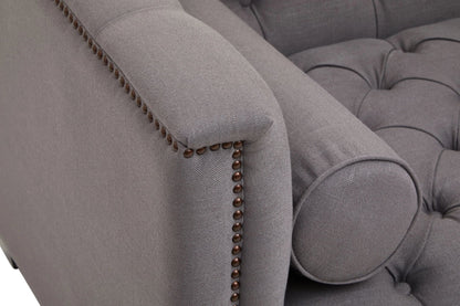 Fowey Grey Fabric 2 Seat Modern Chesterfield Sofa