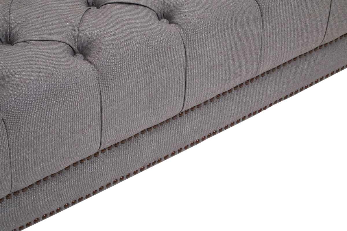 Fowey Grey Fabric 2 Seat Modern Chesterfield Sofa