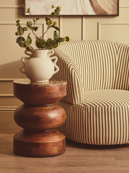 Wootton Olive Green and White Stripe Swivel Lounge Chair
