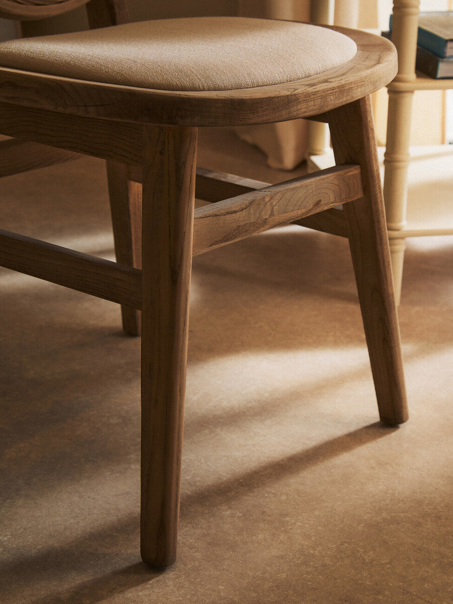 Stirling Beige Fabric and Elm Wood Dining Chair 