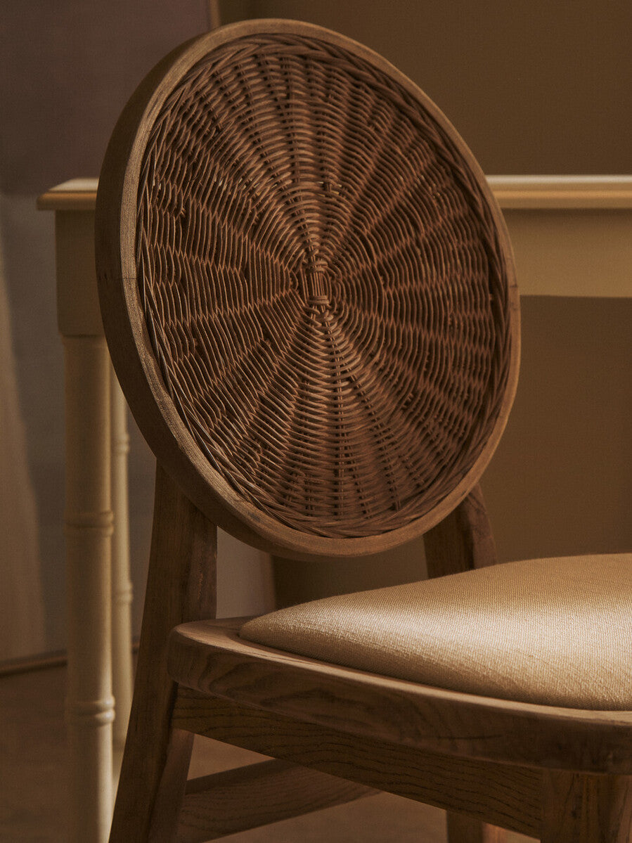 Stirling Beige Fabric and Elm Wood Dining Chair 