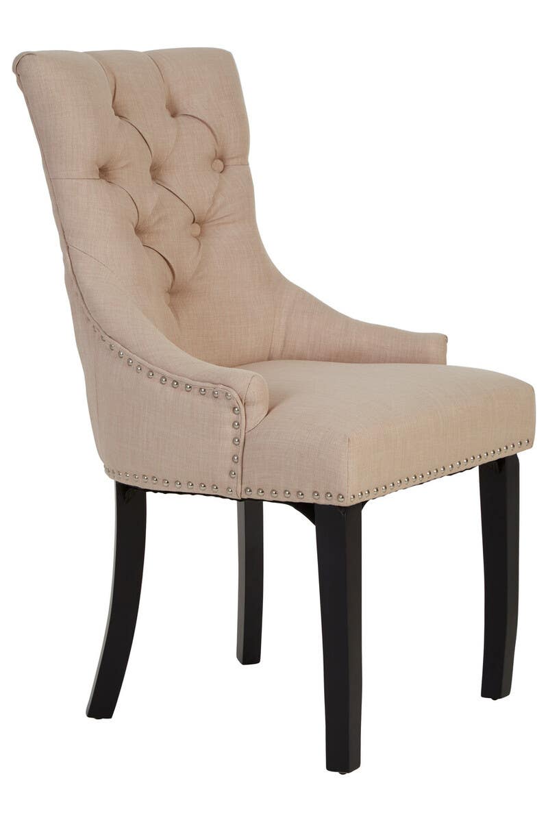 Vienna Natural Linen Dining Chair with Dark Legs