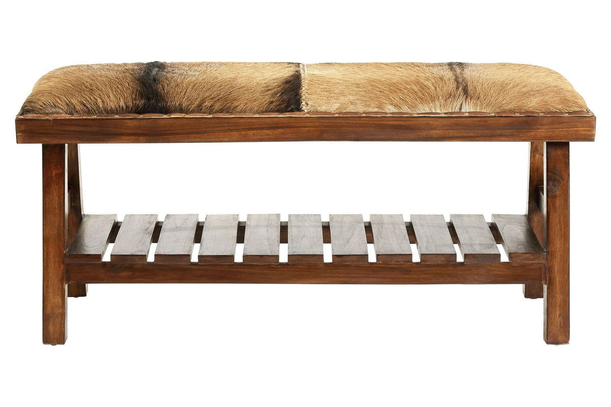 Carlton Brown Hair On Leather Bench