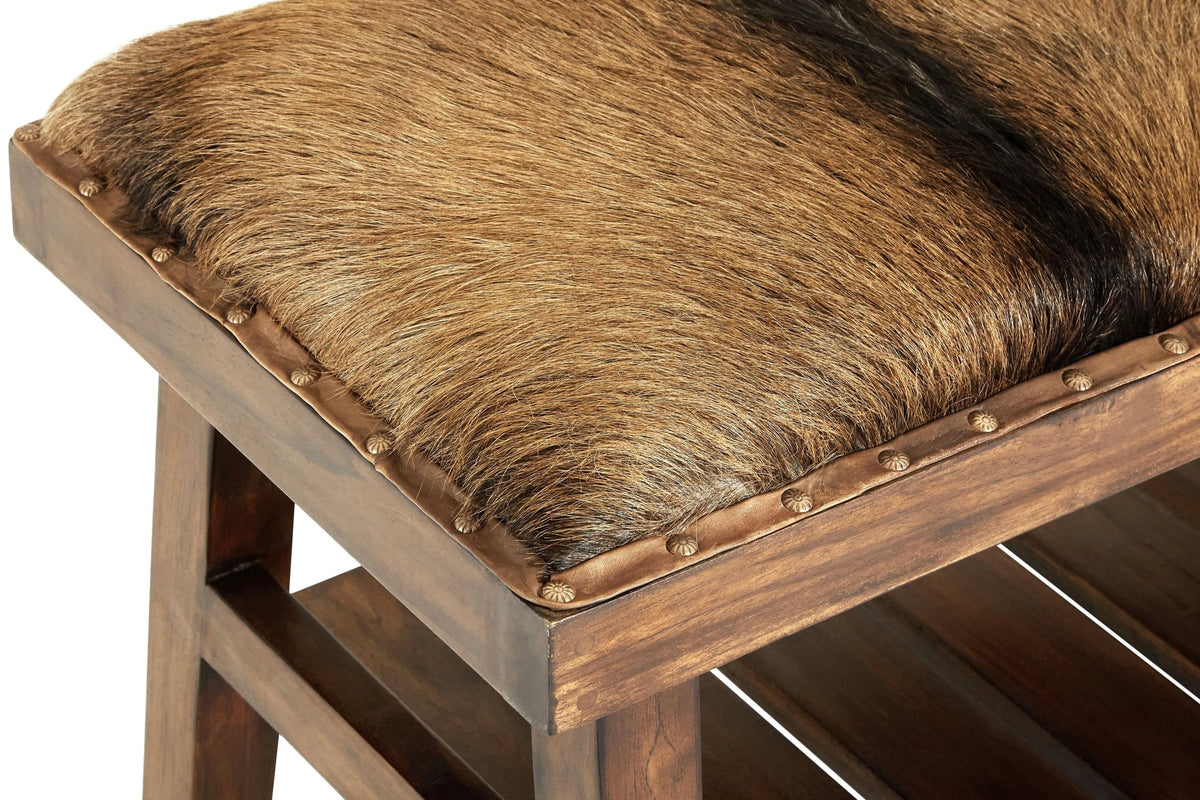Carlton Brown Hair On Leather Bench