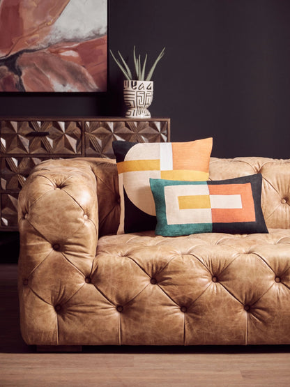 Harrogate Three Seat Brown Leather Modern Chesterfield Sofa