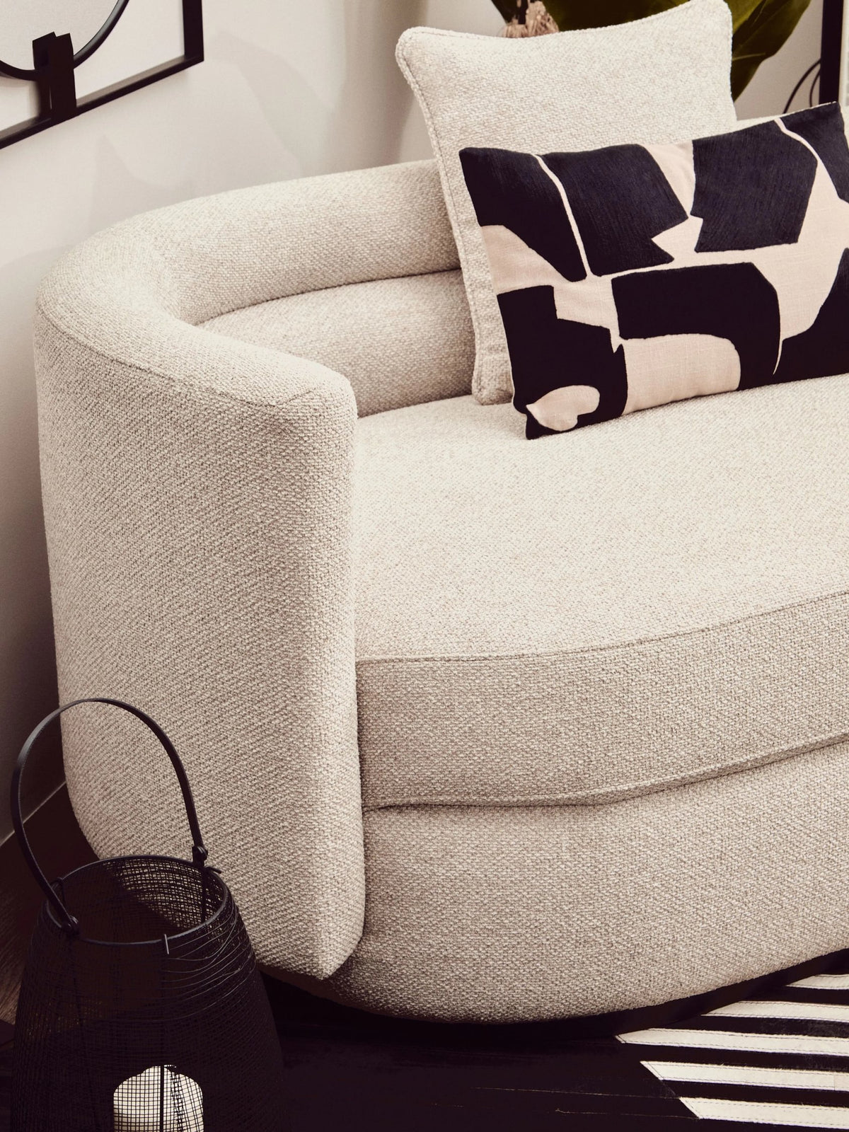 Nayland Ivory Linen 3 Seater Curved Sofa