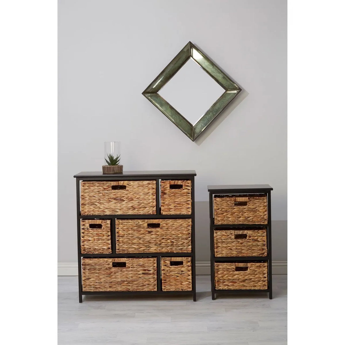 Clare Black Storage Unit with 6 Water Hyacinth Drawers