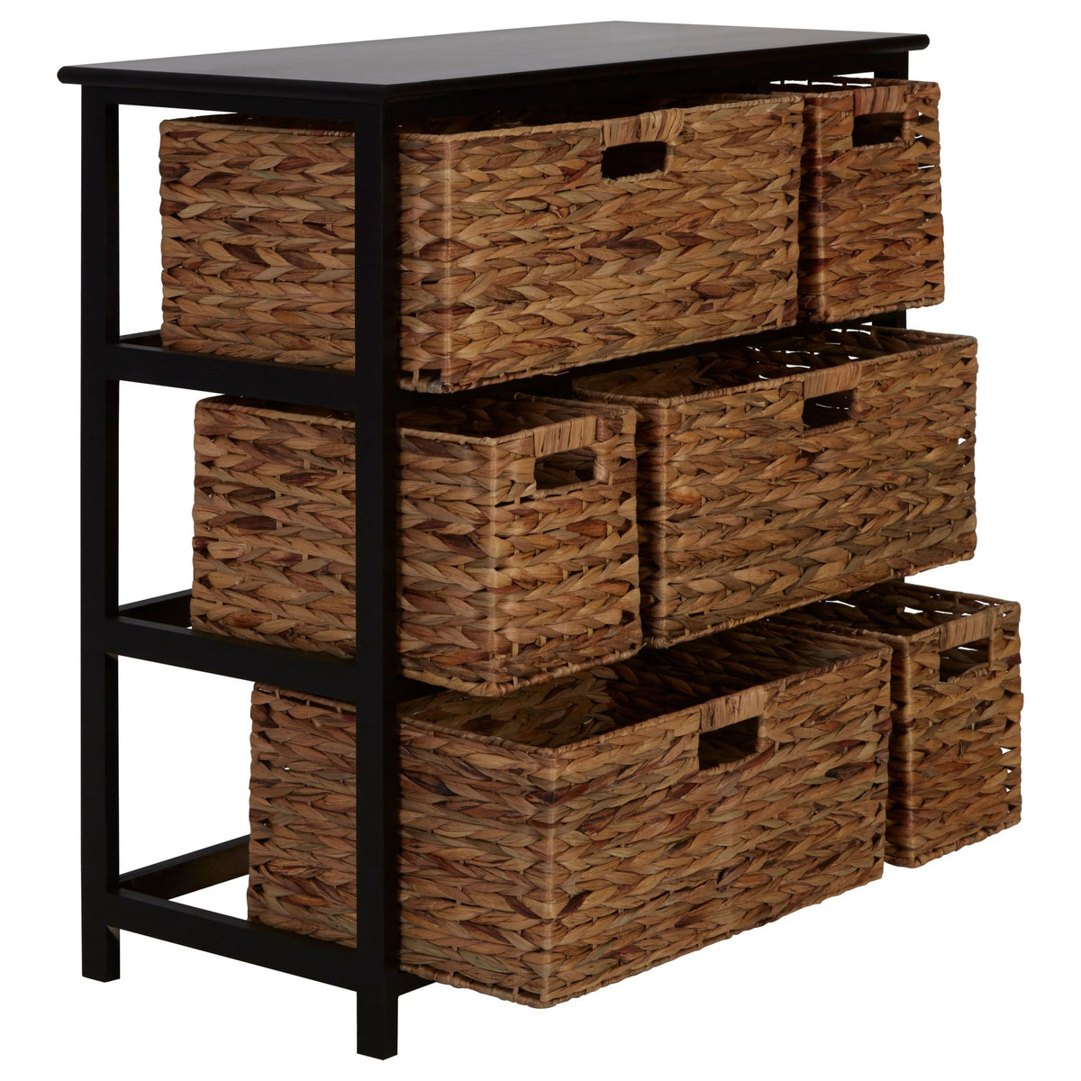Clare Black Storage Unit with 6 Water Hyacinth Drawers