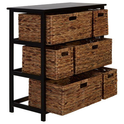 Clare Black Storage Unit with 6 Water Hyacinth Drawers