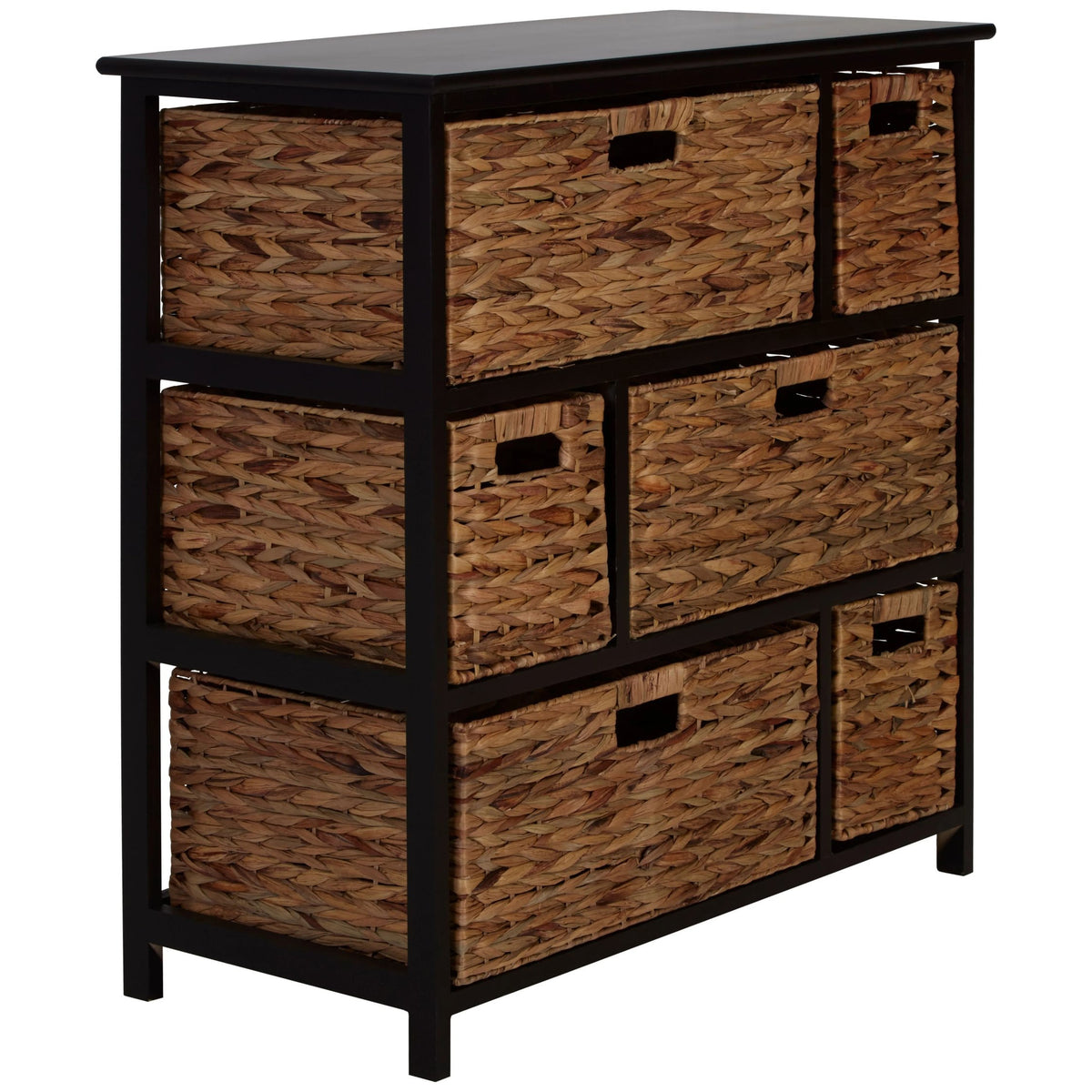 Clare Black Storage Unit with 6 Water Hyacinth Drawers