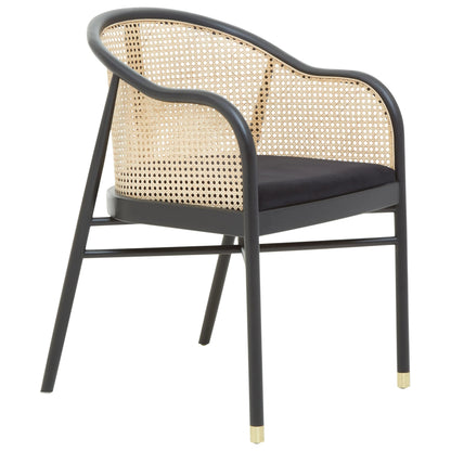 Hudson Black Velvet and Natural Rattan Curved Chair