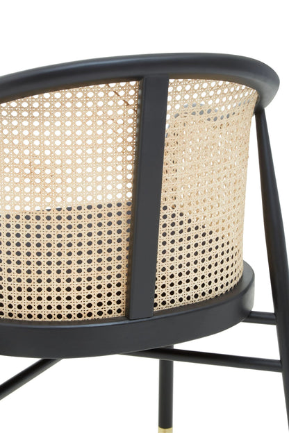 Hudson Black Velvet and Natural Rattan Curved Chair