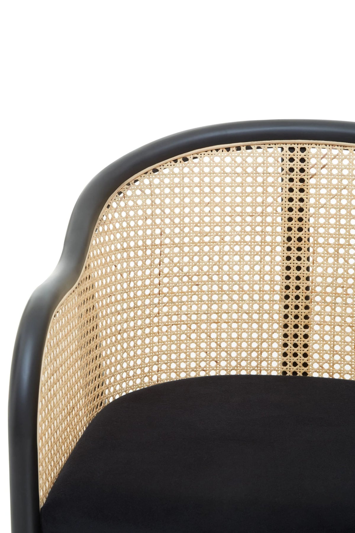 Hudson Black Velvet and Natural Rattan Curved Chair