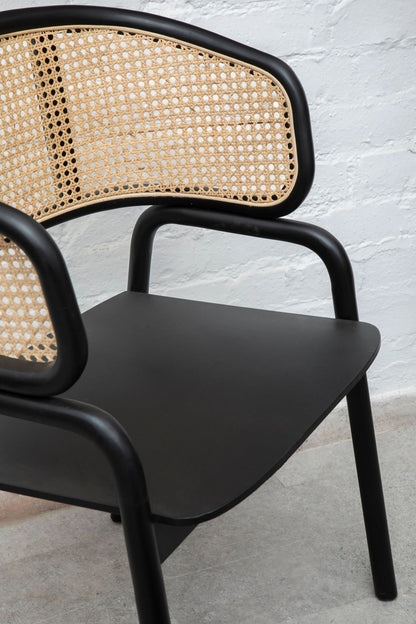 Hudson Black Velvet and Natural Rattan Curved Chair