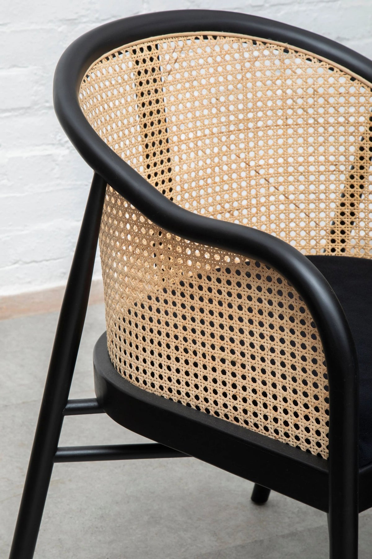 Hudson Black Velvet and Natural Rattan Curved Chair