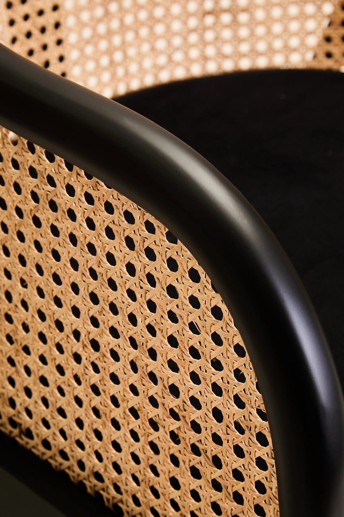 Hudson Black Velvet and Natural Rattan Curved Chair
