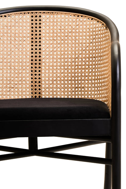Hudson Black Velvet and Natural Rattan Curved Chair