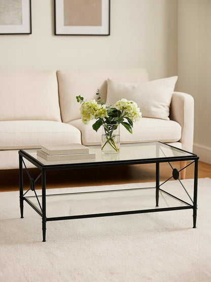 Cowes Glass Coffee Table with Metal Frame 
