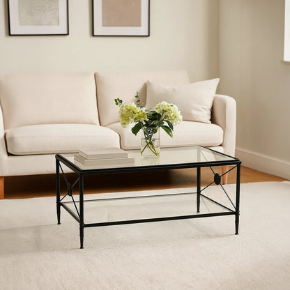 Cowes Glass Coffee Table with Metal Frame 
