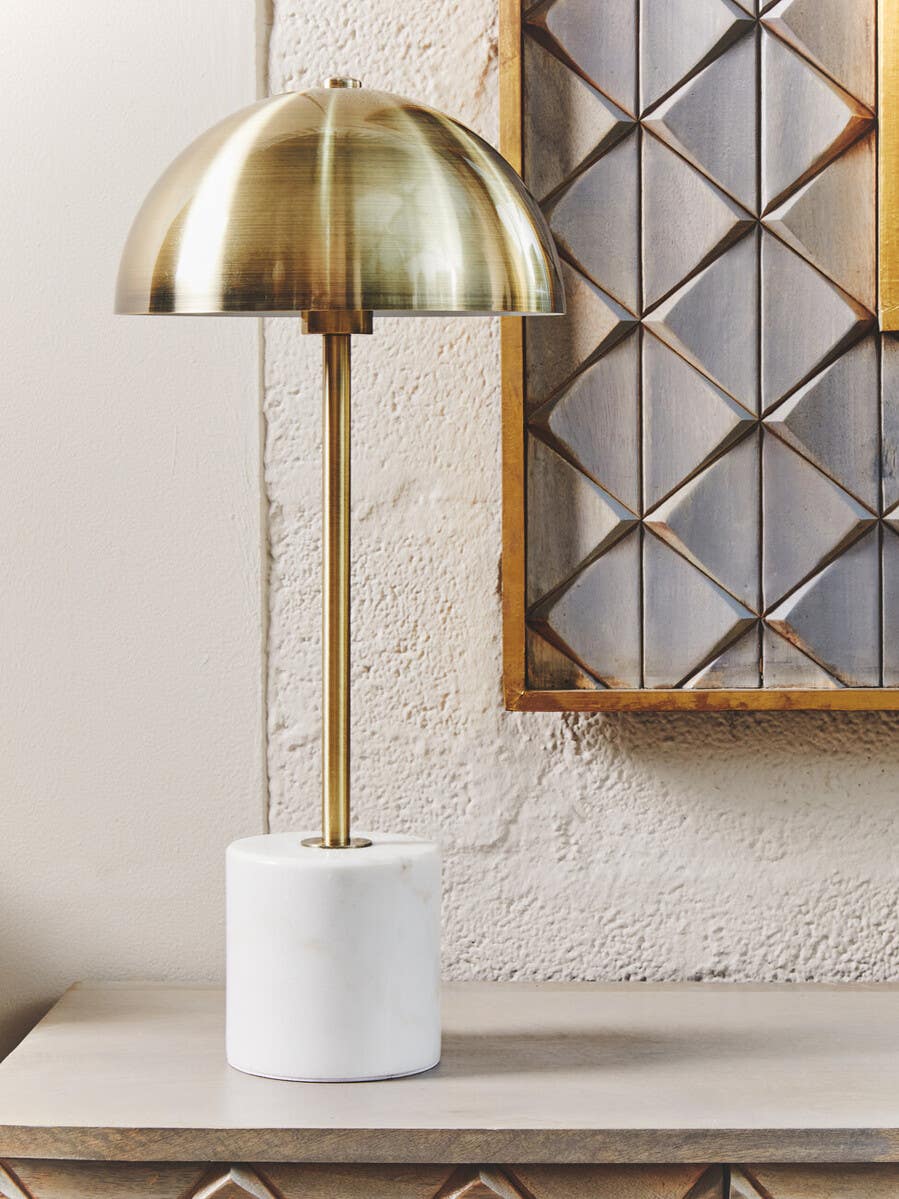 Notting Brushed Brass Table Lamp with Marble Base 