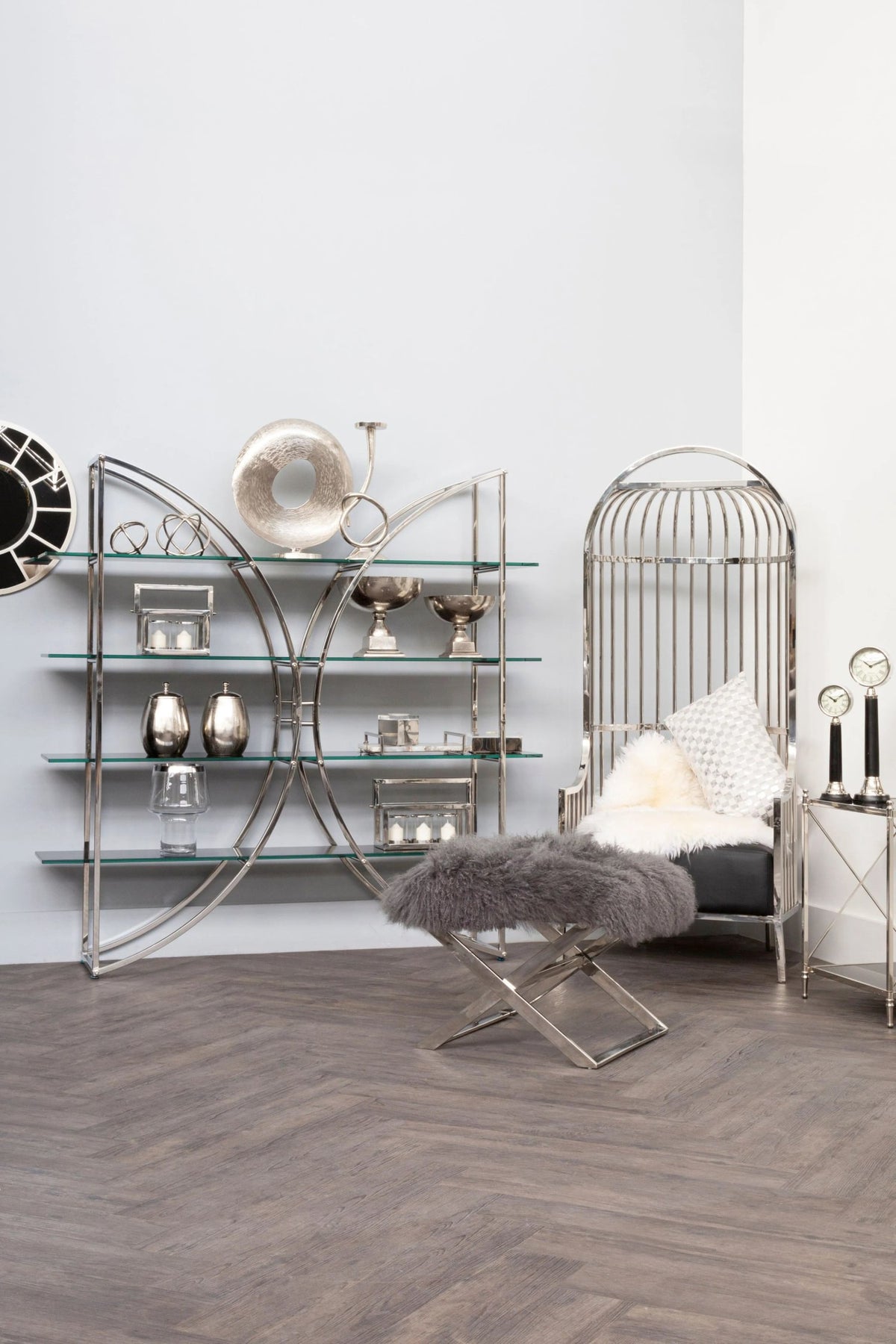 Valencia 4 Tier Glass Shelf Unit with Curved Silver Frame