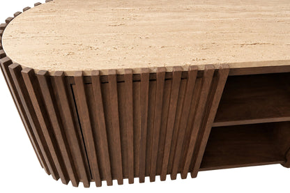 Prestbury Travertine and Mango Wood Curved Media Unit