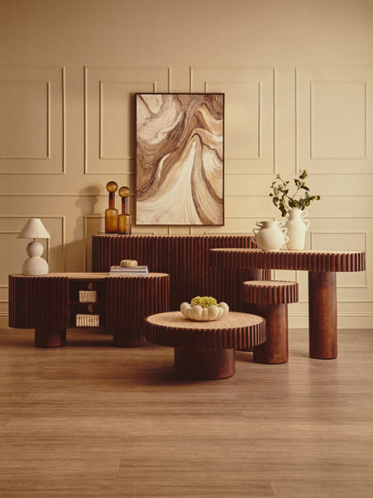 Prestbury Travertine and Mango Wood Curved Media Unit