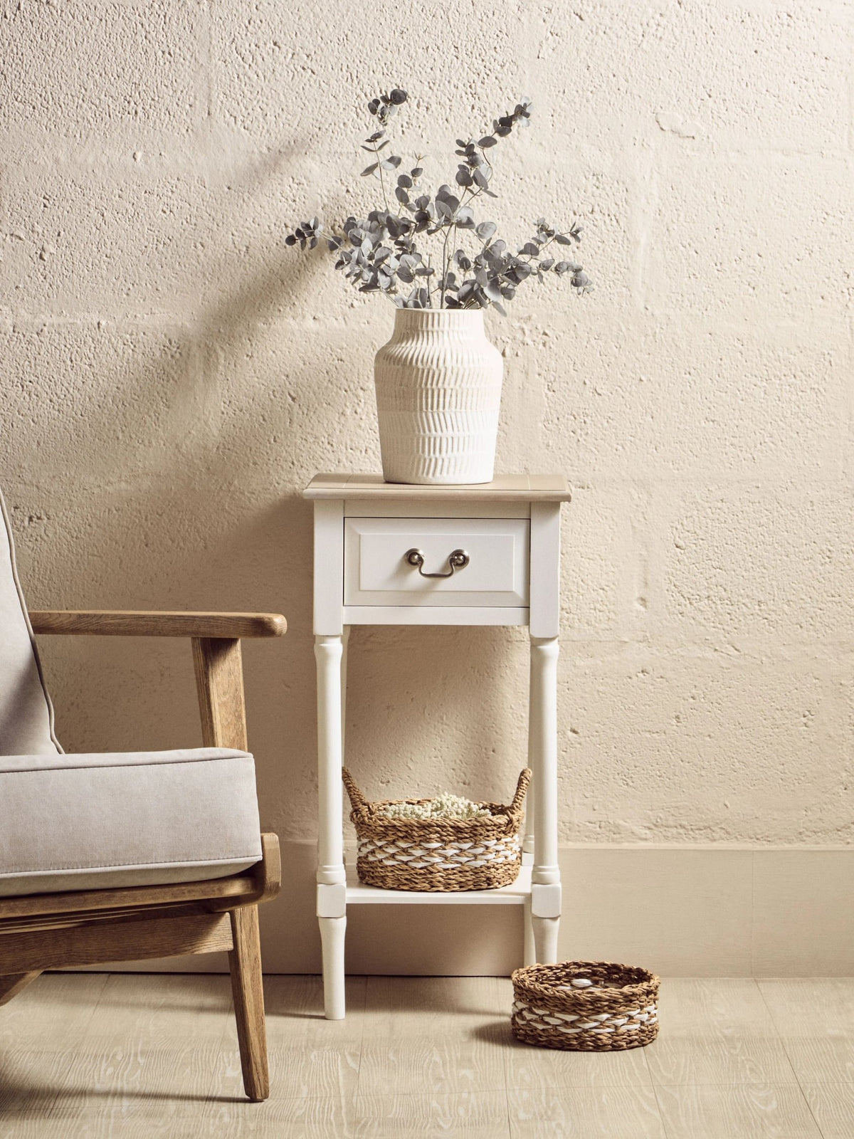 Savoy One Drawer Ivory Wooden Side Table