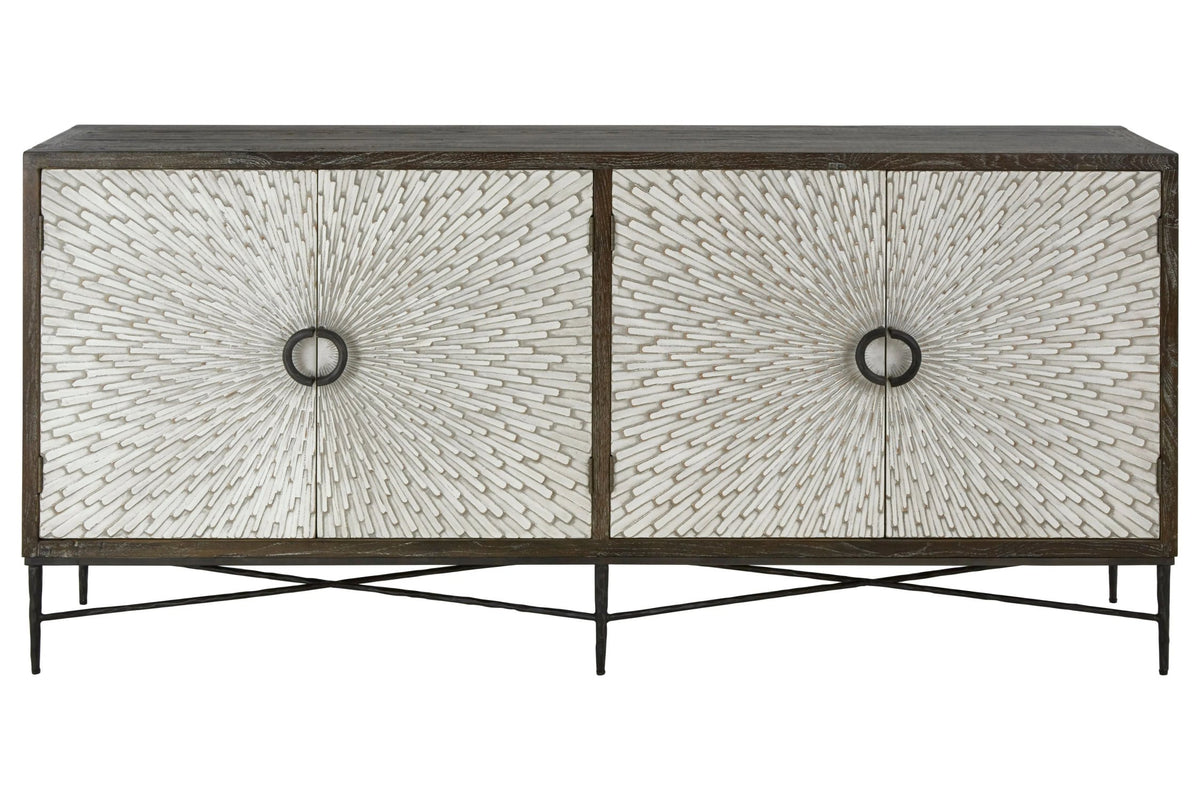 Notting Grey Wash Recycled Elm Wood 4 Door Sideboard