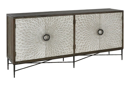 Notting Grey Wash Recycled Elm Wood 4 Door Sideboard
