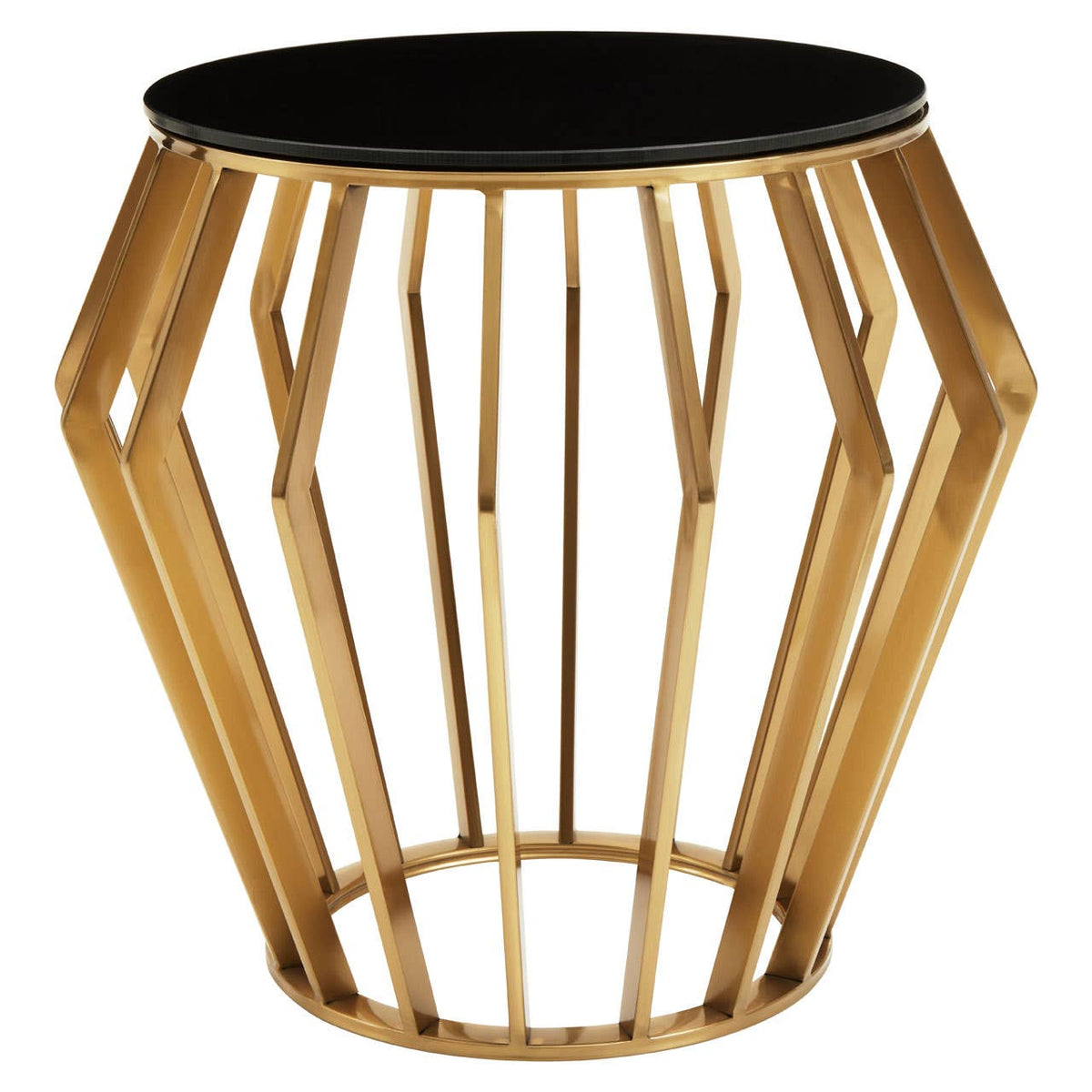 Monaco Large Round Side Table with Black Glass #colour_gold