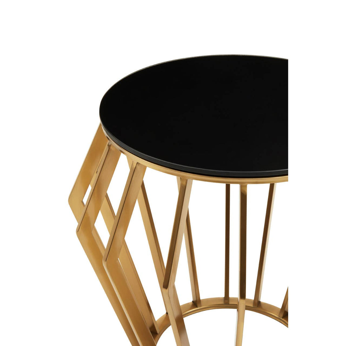Monaco Large Round Side Table with Black Glass #colour_gold