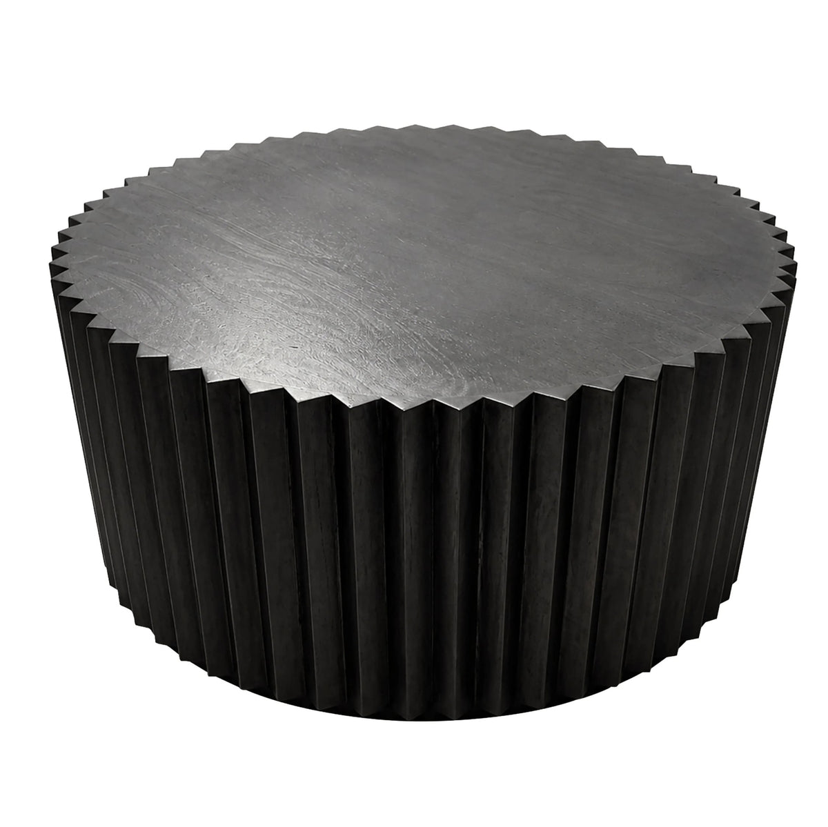 Fakenham Round Black Mango Wood Carved Ridge Coffee Table