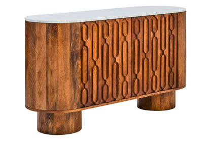 Studland Marble and Carved Mango Wood Two Door Sideboard