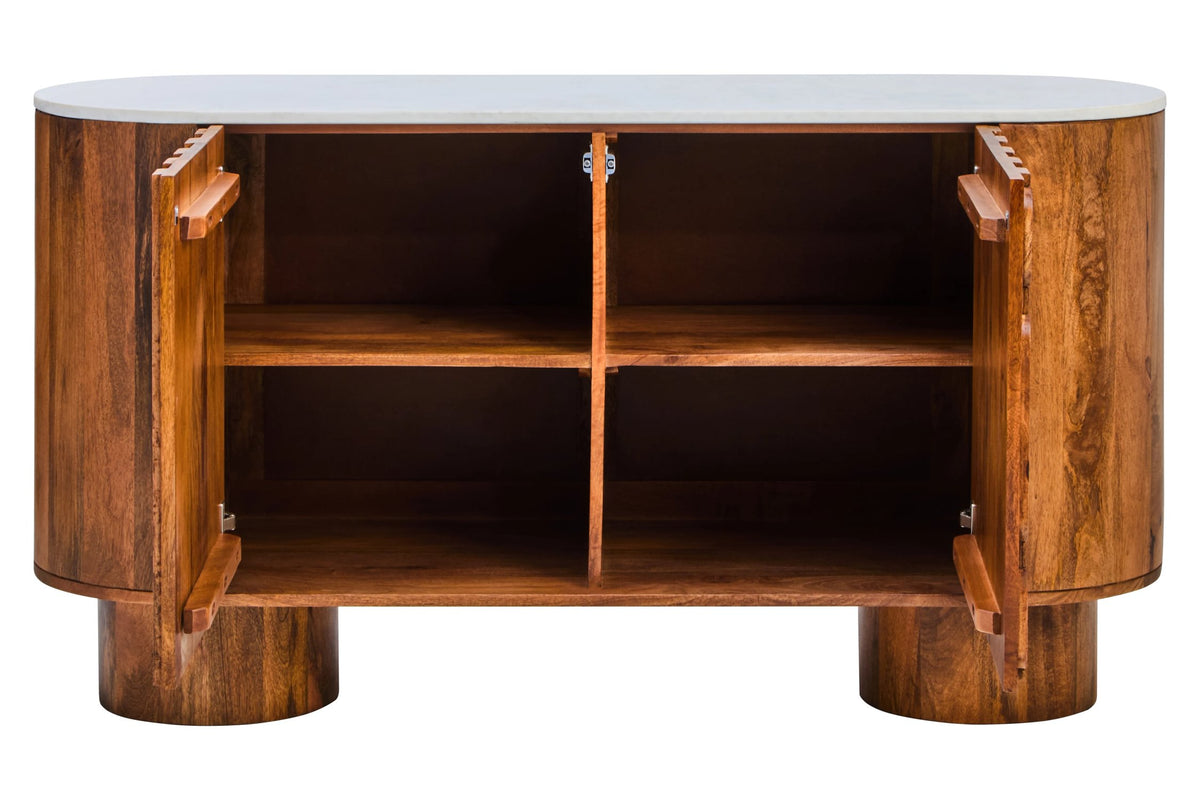 Studland Marble and Carved Mango Wood Two Door Sideboard