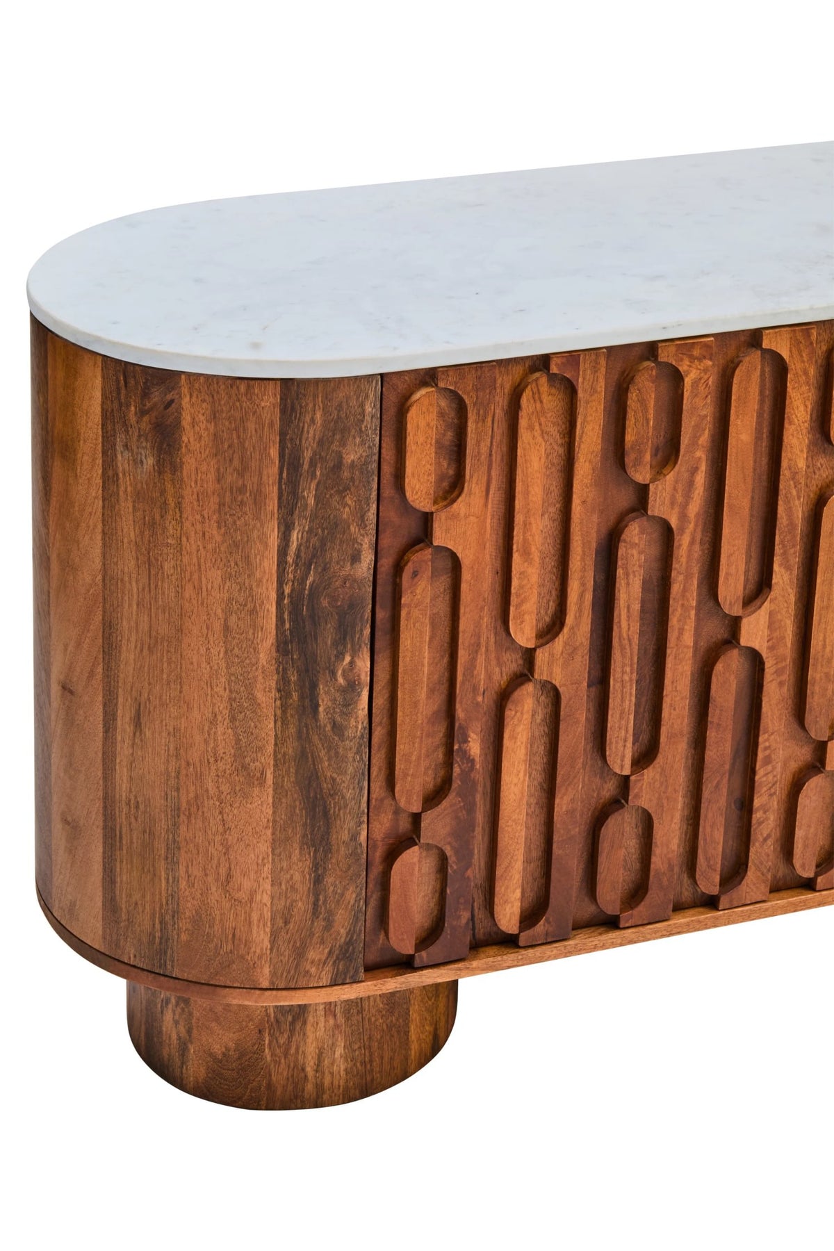 Studland Marble and Carved Mango Wood Two Door Sideboard