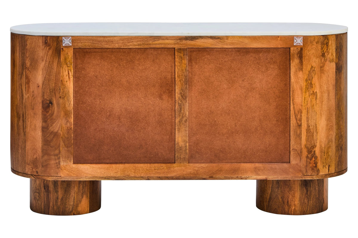 Studland Marble and Carved Mango Wood Two Door Sideboard