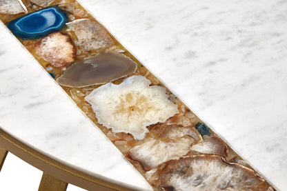 Lichfield Marble and Agate Round Coffee Table with Antique Brass Base