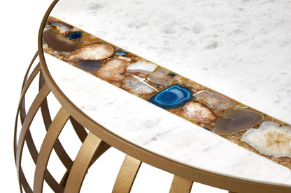 Lichfield Marble and Agate Round Coffee Table with Antique Brass Base