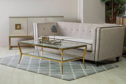 Downham Glass Top Two Tier Coffee Table with Gold Frame
