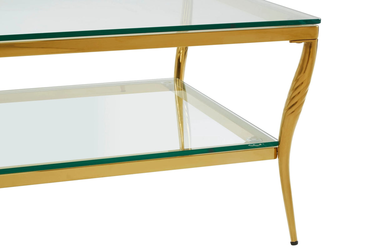 Downham Glass Top Two Tier Coffee Table with Gold Frame