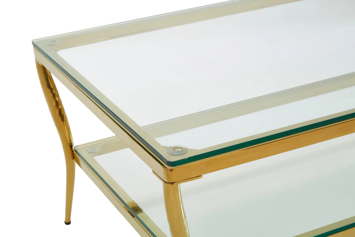 Downham Glass Top Two Tier Coffee Table with Gold Frame