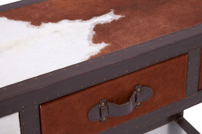 Vienna Brown and White Hair On Leather 3 Drawer Console Table