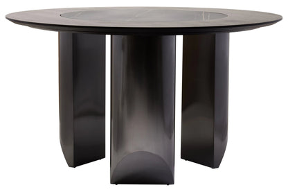 Aurora Wood Veneer Round Dining Table with Ceramic Lazy Susan
