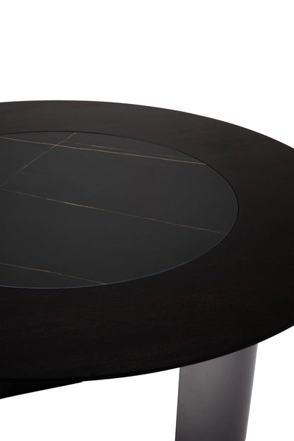 Aurora Wood Veneer Round Dining Table with Ceramic Lazy Susan