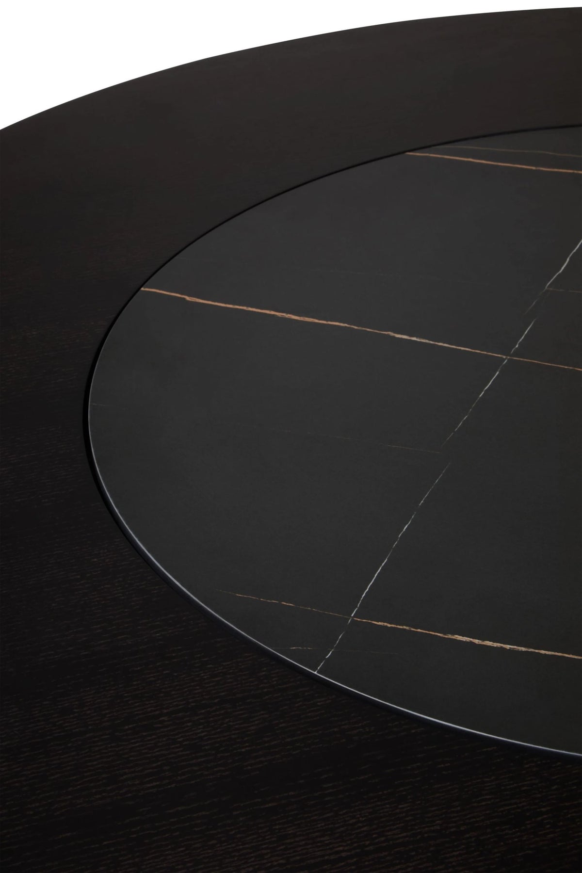Aurora Wood Veneer Round Dining Table with Ceramic Lazy Susan