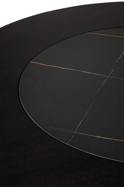 Aurora Wood Veneer Round Dining Table with Ceramic Lazy Susan