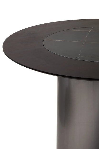 Aurora Wood Veneer Round Dining Table with Ceramic Lazy Susan