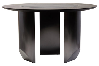 Aurora Wood Veneer Round Dining Table with Ceramic Lazy Susan